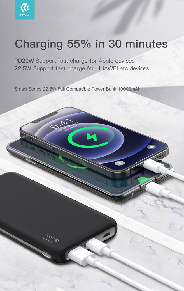 Devia - 10,000mAh 22.5W PD & QC3.0 LED Indicator Powerbank - Black
