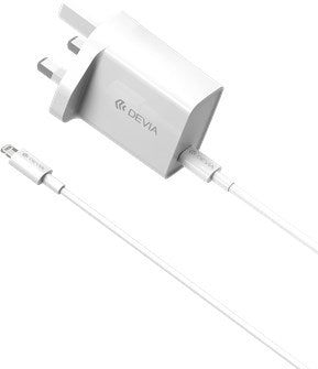 Devia - 20W Type C Power Delivery 3-Pin UK Charging Plug & 1m PD Type C to Lightning Cable - White