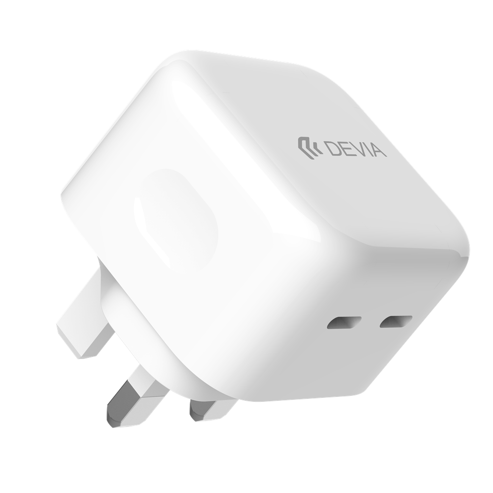 Devia - 35W GaN Dual Type C Power Delivery 3-Pin UK Charging Plug - White