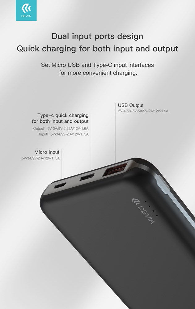 Devia - 10,000mAh 22.5W PD & QC3.0 LED Indicator Powerbank - White