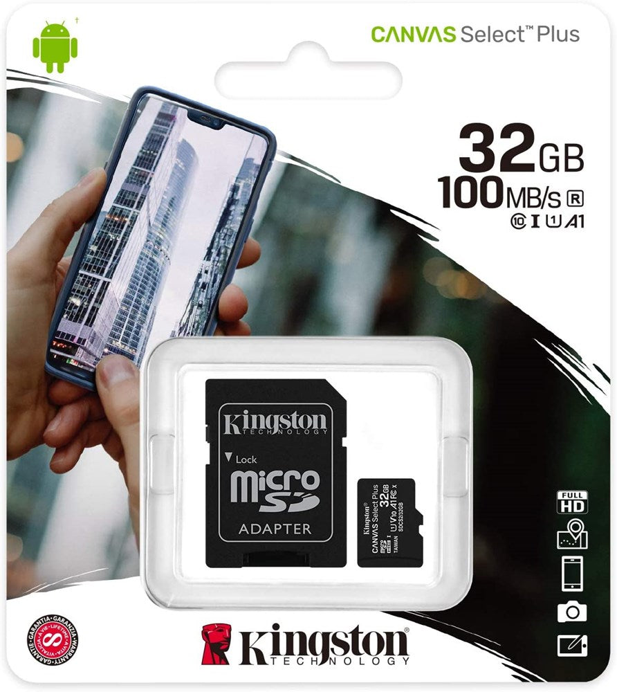 Kingston - Canvas Select Plus - MicroSD Class 10 Memory Card & SD Adapter - 32GB