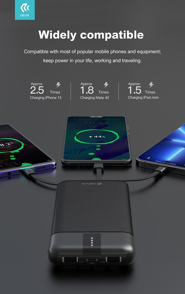 Devia - 10,000mAh Powerbank & USB, Lightning, MicroUSB & Type C Cable - Black