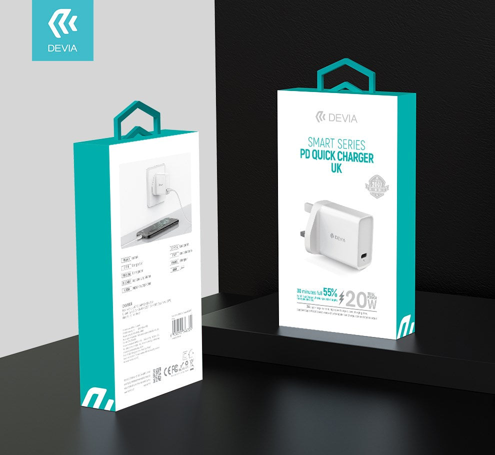 Devia - 20W Type C Power Delivery 3-Pin UK Charging Plug - White