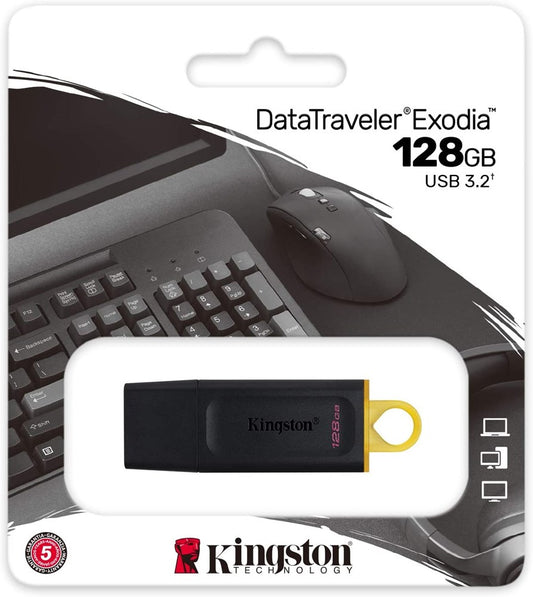 Kingston - DataTraveller Exodia USB 3.2 Flash Drive with Protective Cap & Keyring - 128GB