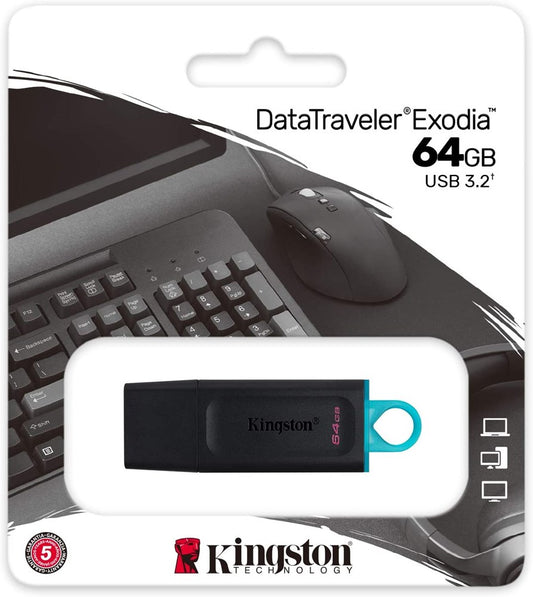 Kingston - DataTraveller Exodia USB 3.2 Flash Drive with Protective Cap & Keyring - 64GB