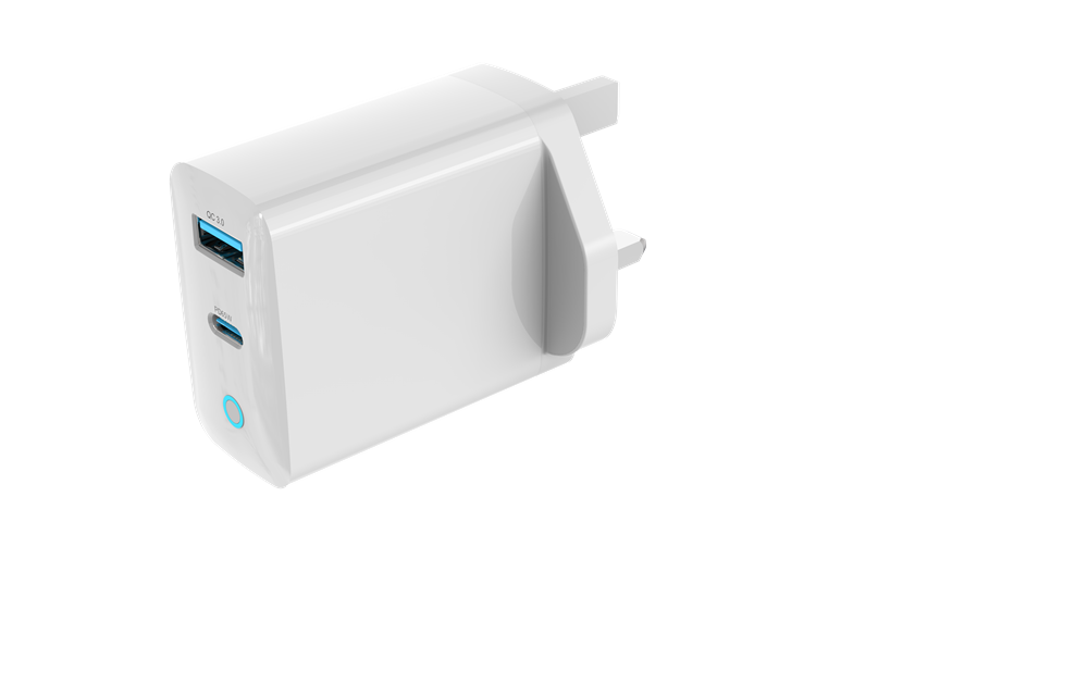 Devia - 65W GaN Type C PD & QC4.0 3-Pin UK Mini Charging Plug - White